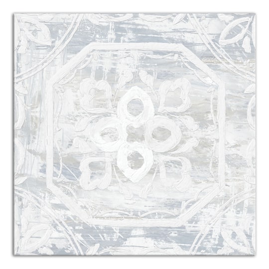 White Textured Medallion I 16" x 16" Canvas Wall Art